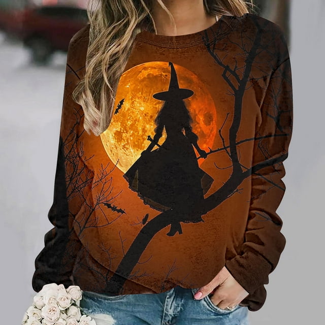 Ailaofu Halloween Sweatshirts For Women Long Sleeve Graphic Crewneck Sweatshirt Pullover Tops Fall Fashion Clothing