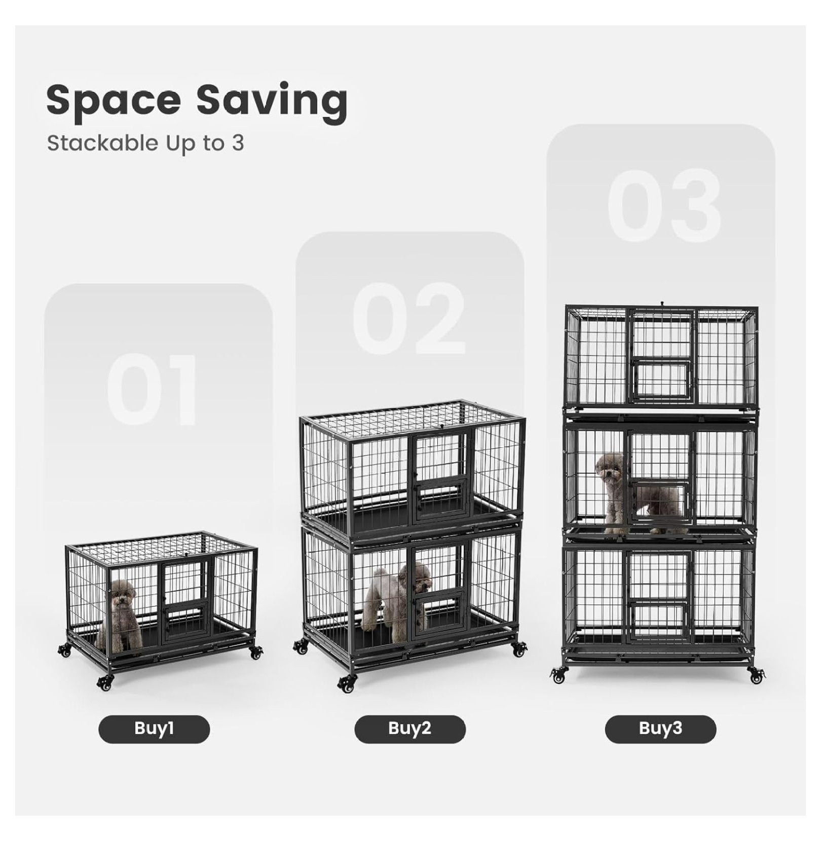 32 Inch Heavy Duty Dog Crate with Wheels, Folding Metal Dog Cage for Puppy/Small and Medium Dogs, Indestructible Dog Crate with Removable Tray (Black)
