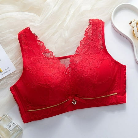 Riecok Lace Bras for Women Plus Size Wire Push Up Everyday Lace Bras for Women Plus Size Daily Bra Spaghetti Straps Basic Bralette Full Coverage Soft Bras Lingerie Cotton 2XL Red