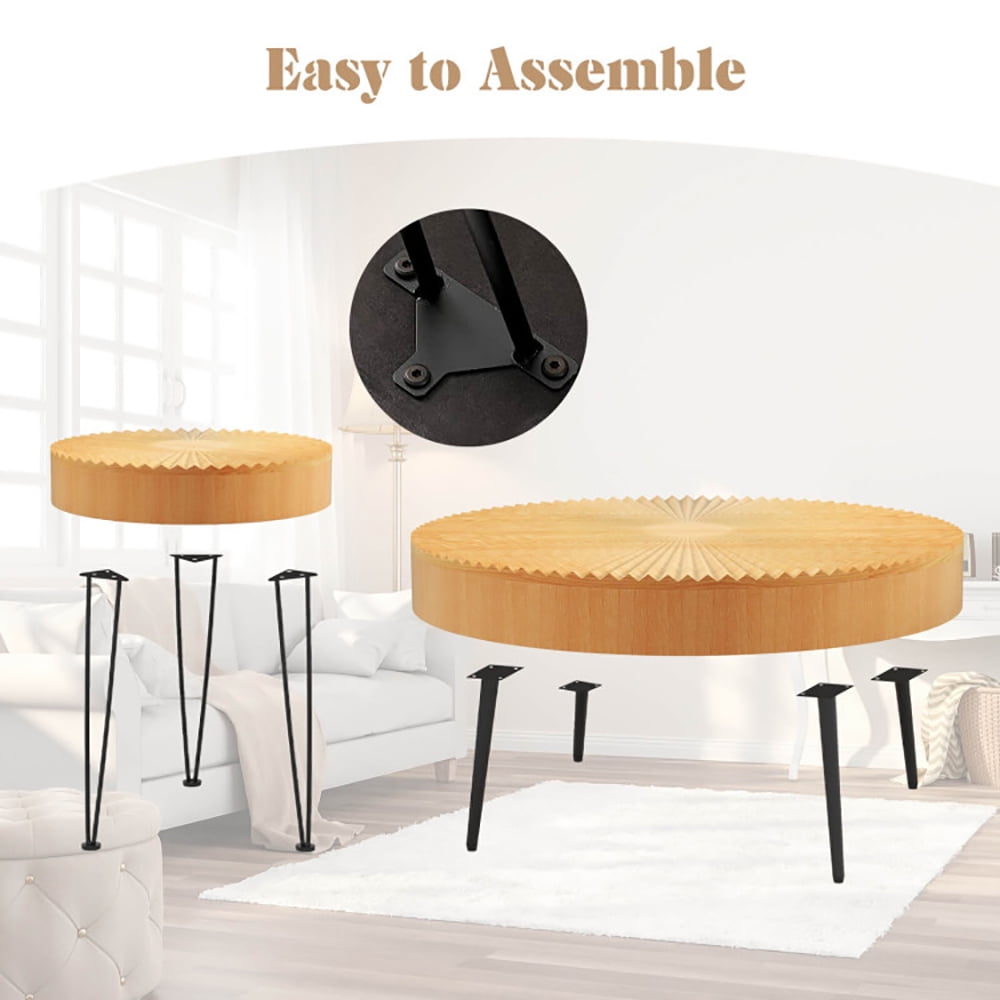 Finihen Coffee Table, Wooden Coffee Table, 2 Set of Wooden Coffee Table with Metal Legs and Adjustable Foot Pads, for Living Room, Reception Room, Natural Finihen Coffee Table, Wooden Coffee Table, 2 Set of Wooden Coffee Table with Metal Legs and Adjustable Foot Pads, for Living Room, Reception Room, Natural