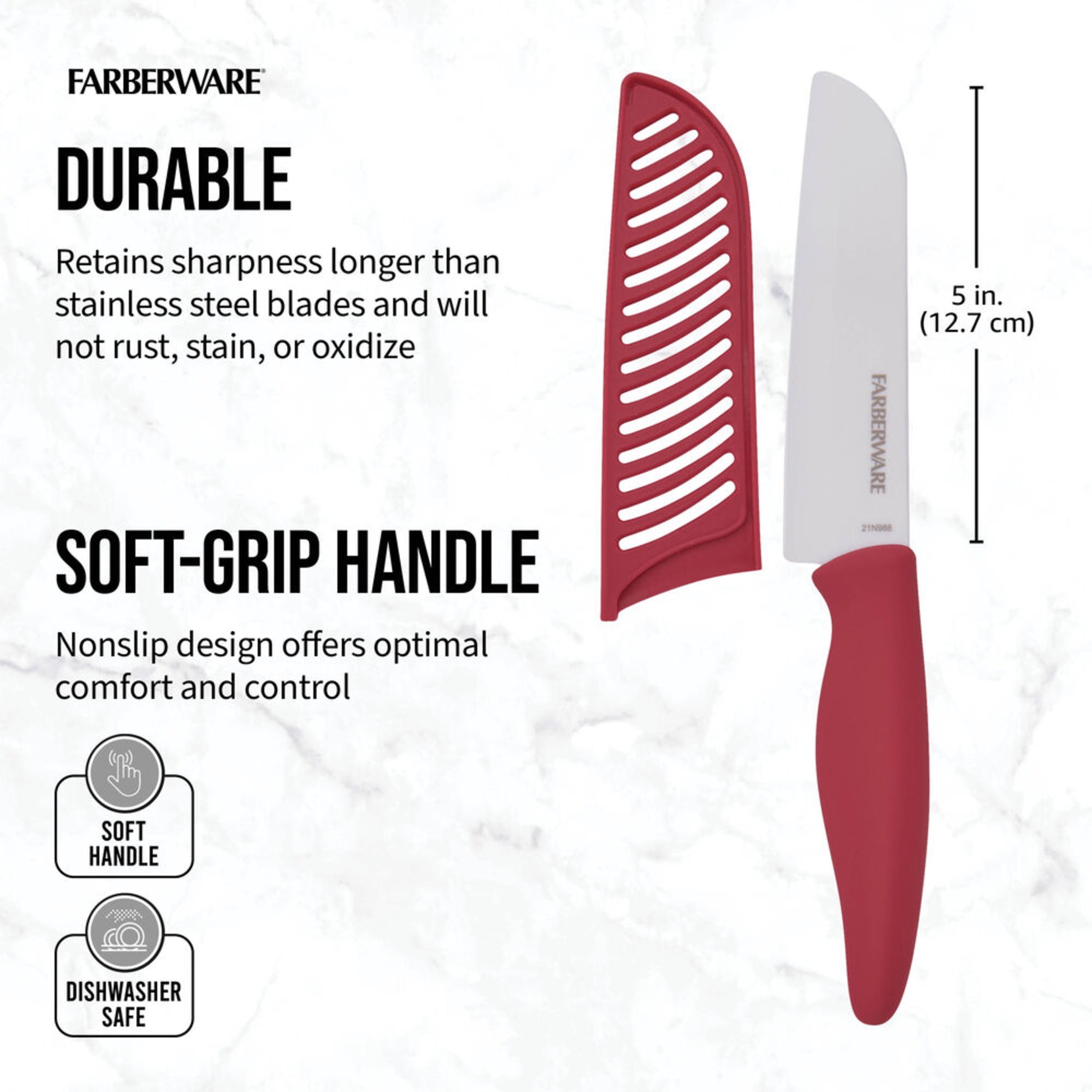 (2 pack) Farberware Professional 5-inch Ceramic Kitchen Santoku Knife in Red