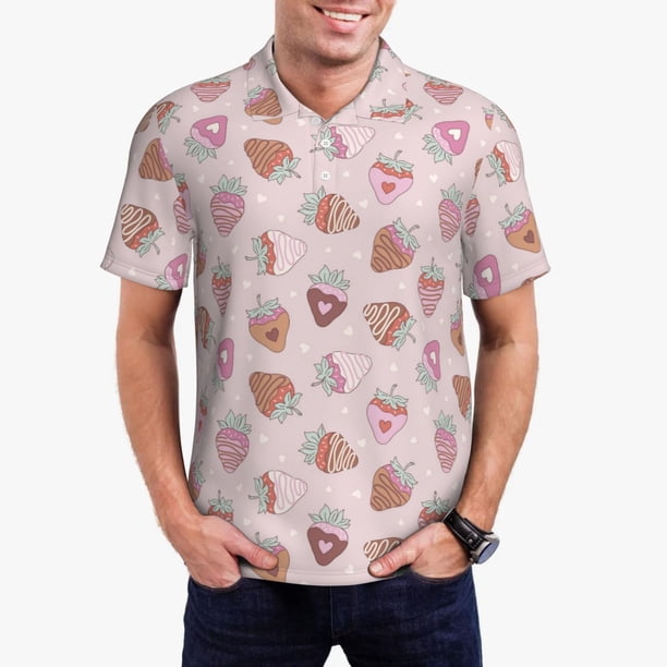 Balery Strawberry Cake Camisa Polo de Hombre con Estampado, de Manga Corta y Tejido Medio, Camisa Tipo Golf Polo-3X-Large