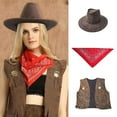 thumbnail image 2 of Celivon Cowgirl Outfits For Women 3 Piece Hat Scarf Vest Sets Vintage Western Cowboy Themed Sets Party Club Casual Daily Wear, 2 of 7
