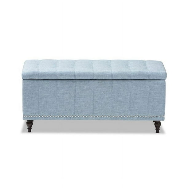 Baxton Studio Sherell Modern Classic Fabric Upholstered Button tufting Storage Ottoman Bench Light Blue