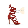 thumbnail image 3 of BLISSFUL STEP Strappy Platform Lace Up Stiletto Heels Sandals for Women Red 7, 3 of 6