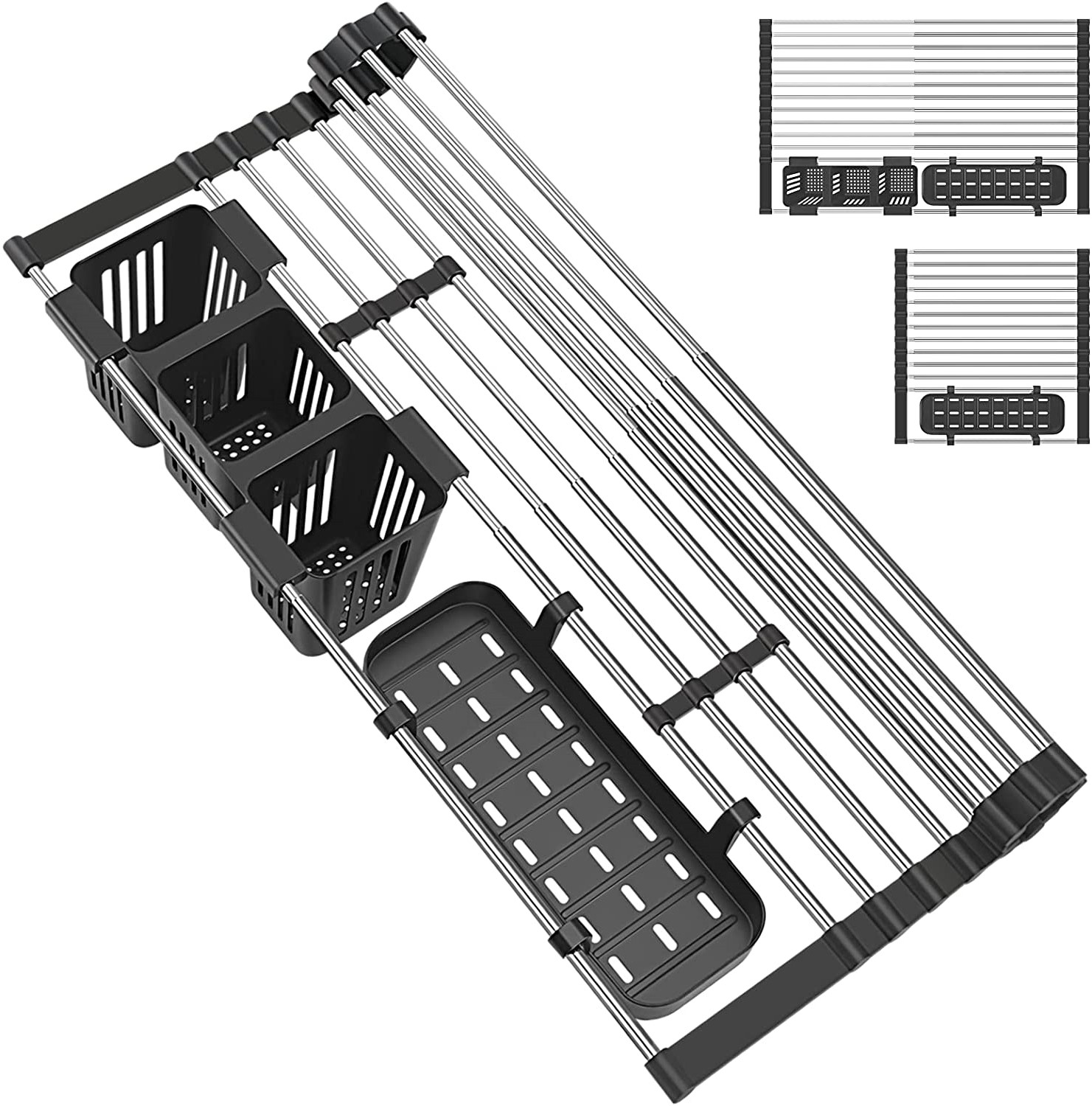 Roll Up Dish Drying Rack with 2 Utensil Holders,Casewin Expandable