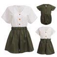 thumbnail image 2 of IBTOM CASTLE Mommy and Me Dresses Outfits Floral Sling Family Matching Romper V Neck Clothes Suit Set for Mother and Daughter L White + Green, 2 of 8