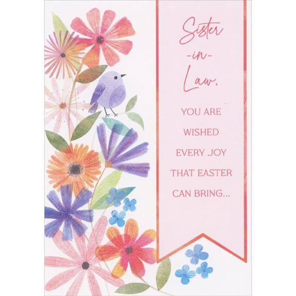 Designer Greetings You Are Wished Every Joy: Small Purple Bird on Flowers Easter Card for Sister-in-Law