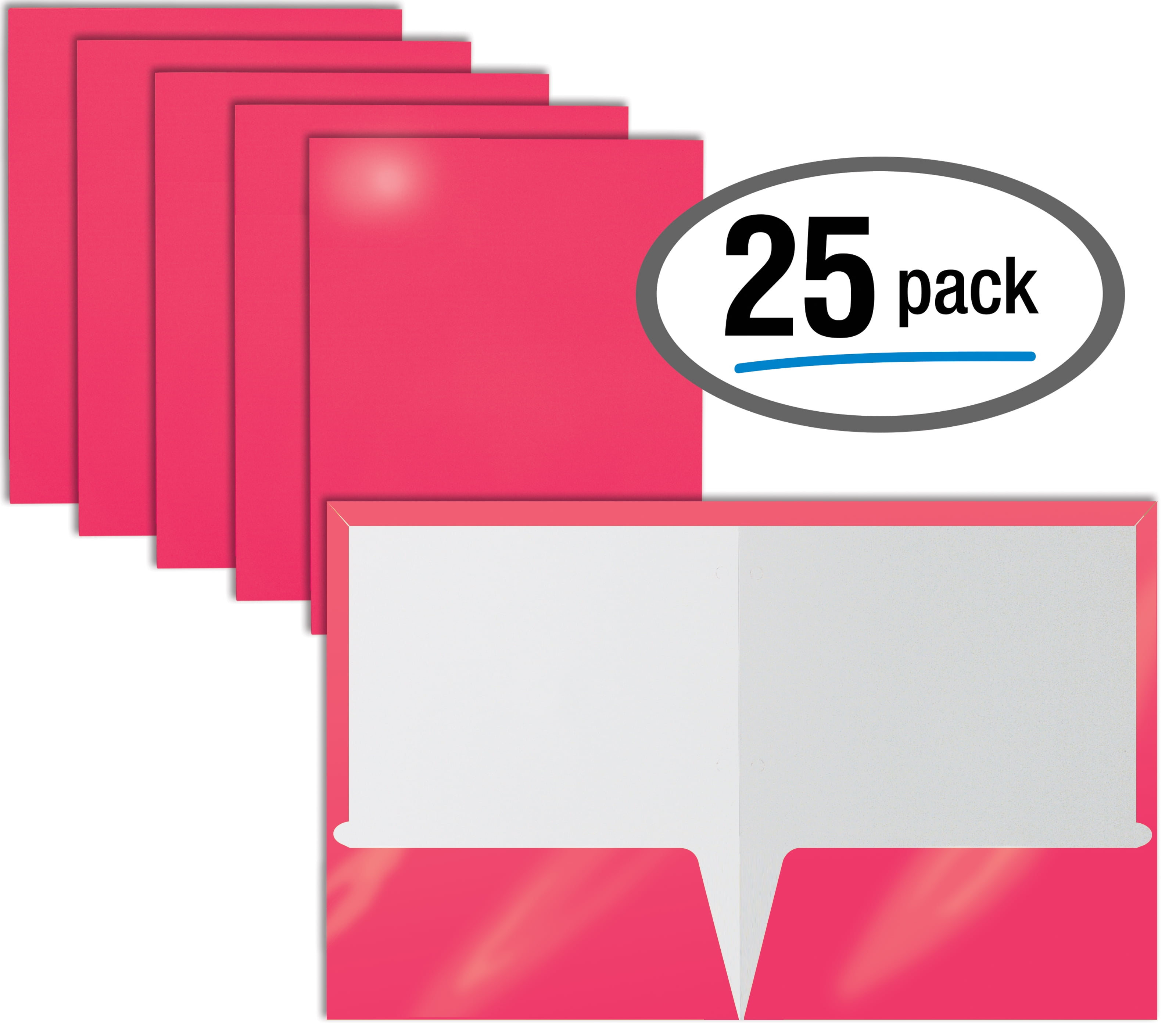 2 Pocket Glossy Laminated HOT PINK Paper Folders, Letter Size, Hot Pink