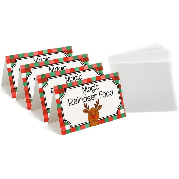 20 Magic Reindeer Food Tags with 20 Zip Close Bags, DIY Christmas Reindeer Food Kit Holiday Activity Party Favors