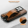 thumbnail image 5 of ELEHOLD Premium Leather Case for iPhone 14 Pro Max,Card Slot Wallet Kickstand Elastic Wristband Metal Ring Full Body Shockproof Protection Anti-Scratch Wallet Case,Brown, 5 of 9