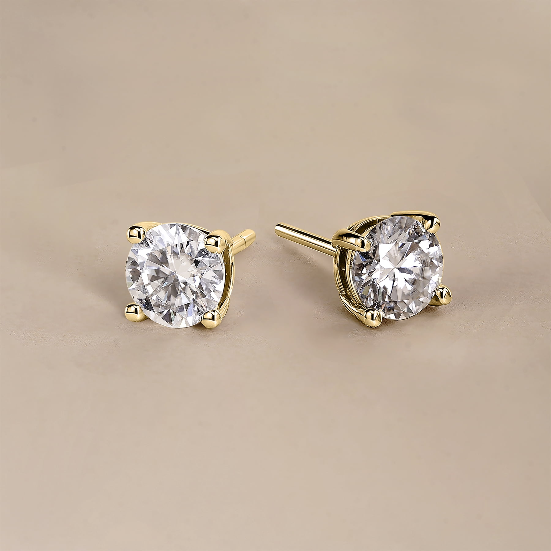 JeenMata Lab Grown Diamond Earrings 0.75 Carat Round Cut 18K Yellow Gold Plated Solitaire Studs for Women