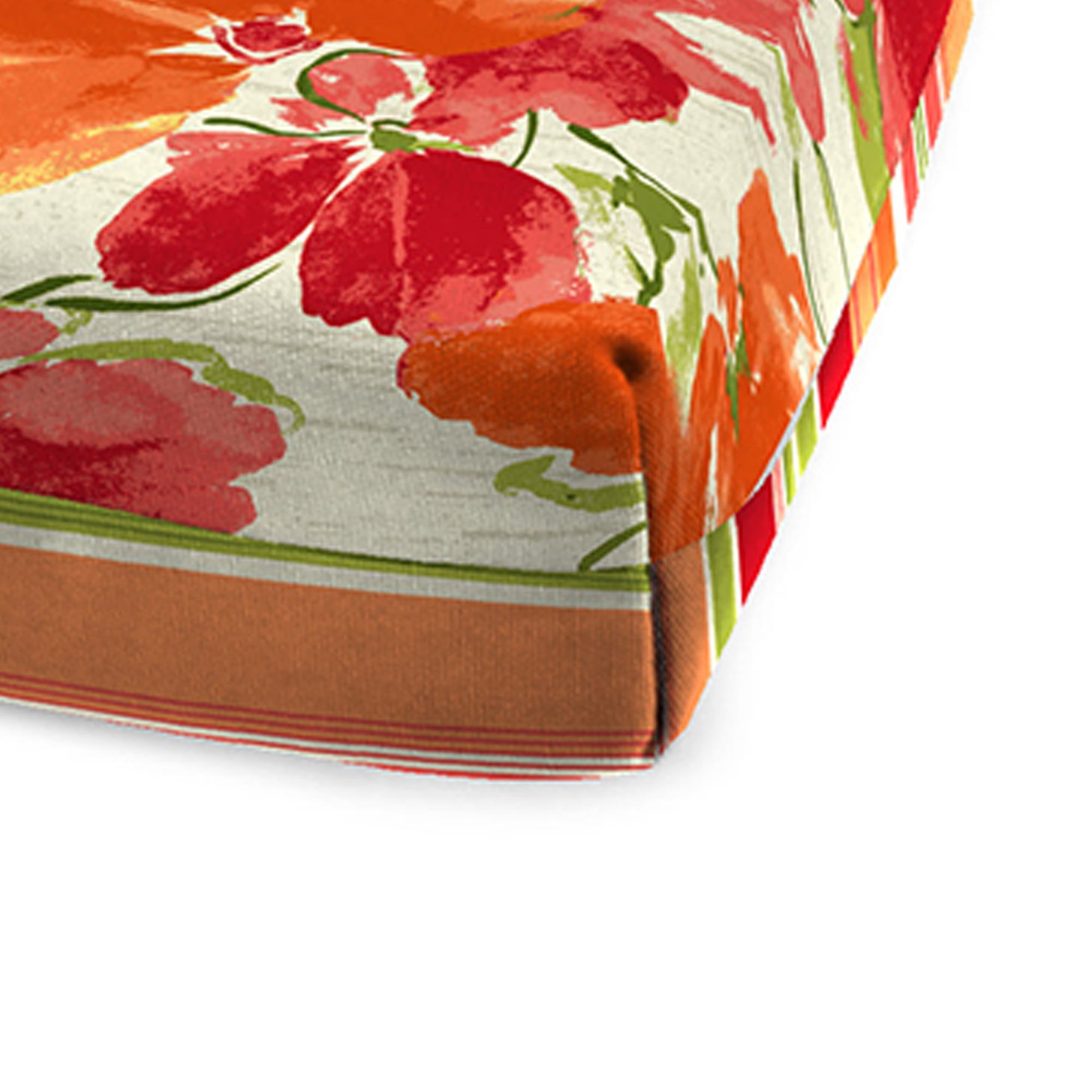 Jordan Manufacturing 72" x 22" Zion Granola Red and Orange Stripe and Marcia Granola Floral Reversible Rectangular Outdoor Chaise Lounge Cushion with Ties and Hanger Loop