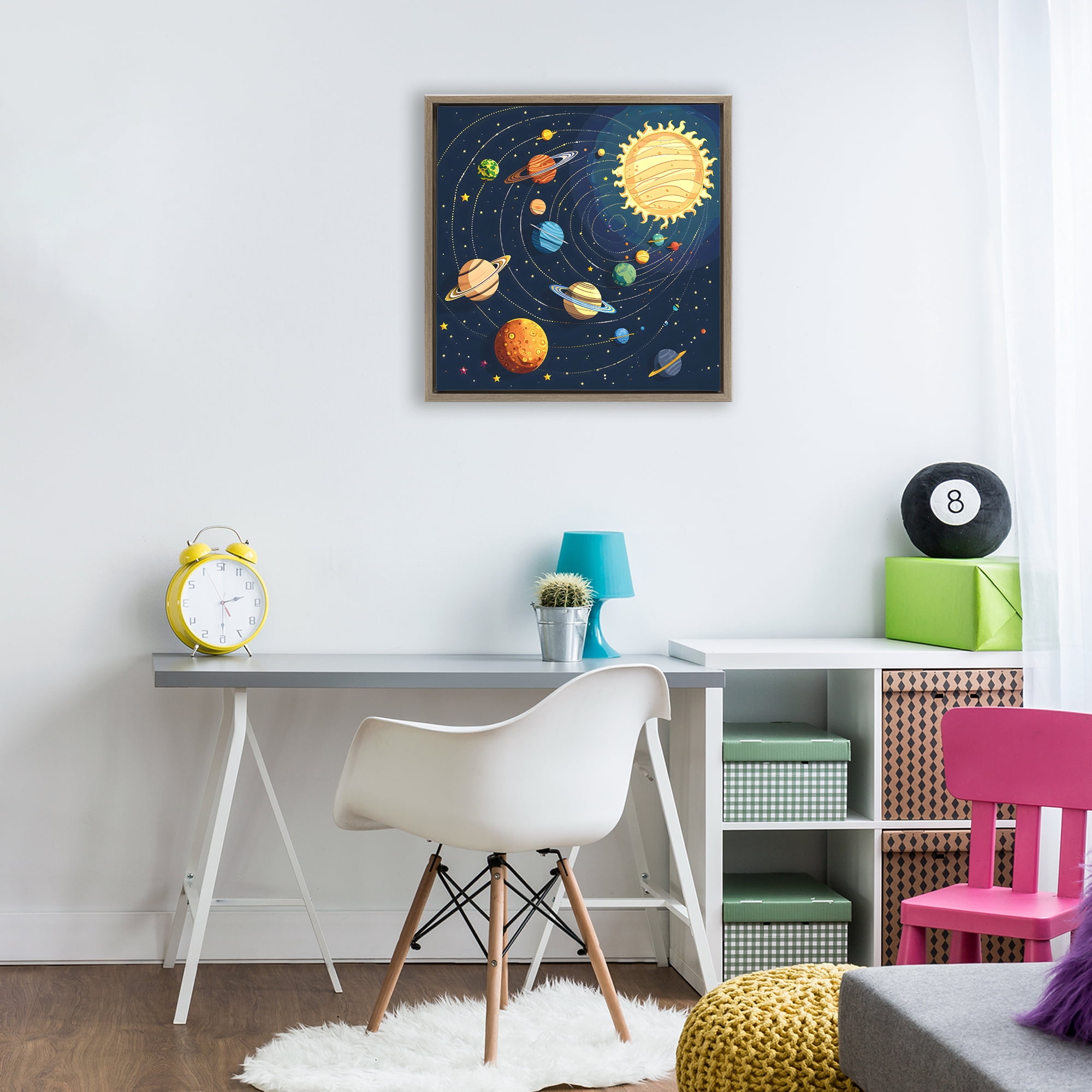 Stupell Industries Planets Around The Sun Brown Framed Floater Canvas Wall Art, design by Creative Studio