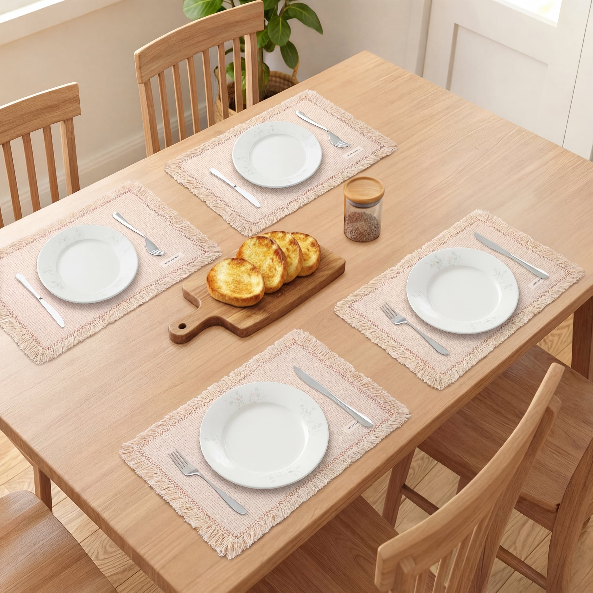 Unique Bargains 4pcs Cotton Blend Washable Table Mat Brown Edge 15.7"x11.8"