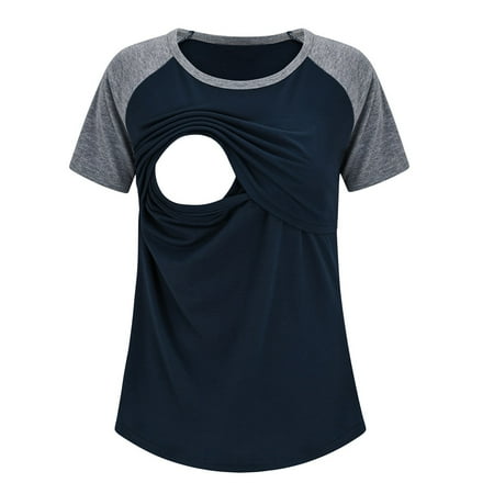 

NIUREDLTD Women Maternity Casual Short Sleeve Round Neck Nursing Tops T Shirt For Breastfeeding Loose Tee