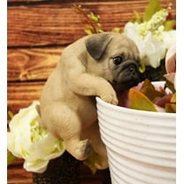 Ebros Pot Pal Hanging Pug Puppy Pooch Dog Statue 6.5" Tall with Glass Eyes