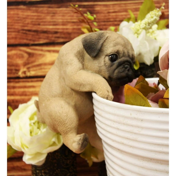 Ebros Pot Pal Hanging Pug Puppy Pooch Dog Statue 6.5" Tall with Glass Eyes