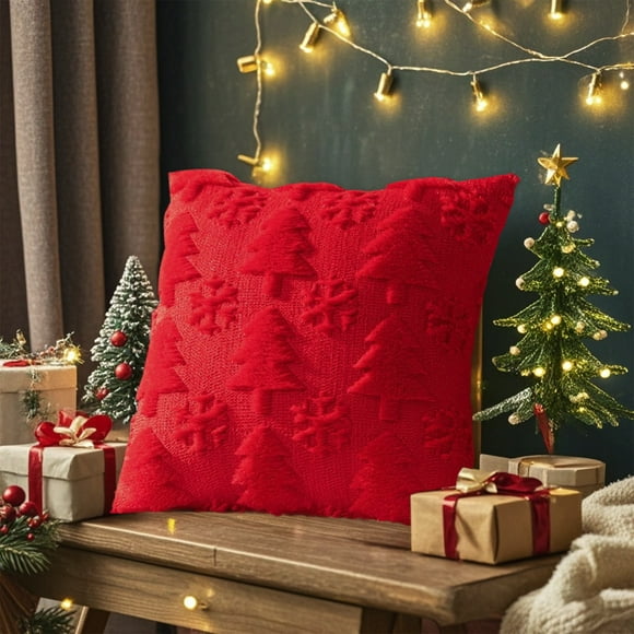 Fundas de almohada navideñas con diseño de árbol de Navidad y copos de nieve, fundas de almohada suaves para sofá, silla, sala de estar, decoración navideña.
