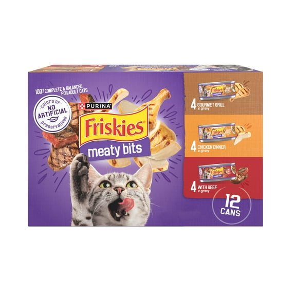 Friskies Gravy Variety Pack, Meaty Bits, Wet Cat Food, 12 Pack, 5.5 oz. Cans