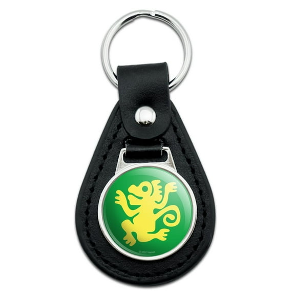 Black Leather Hidden Temple Green Monkeys Keychain