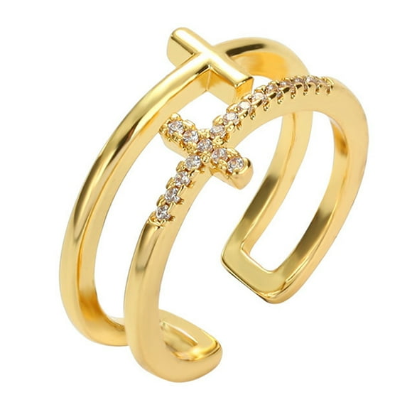 Adjustable Cross Rings Rhinestone Ring Decor Religious Jewelry Gift for Women