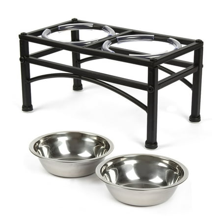 DAZONE Raised Dog Bowls Elevated Cat Feeder With Two Stainless Steel Bowls-Perfect for Water Food or