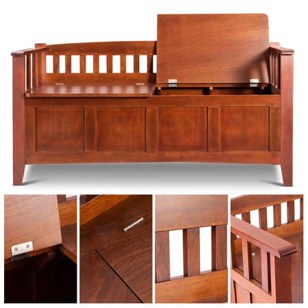 gymax bench storage entryway furni gallon split seat solid short brown wood