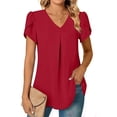 thumbnail image 1 of Prolriy Hauts d'Été pour Femmes 2025 Mode d'Été Chemise en Chiffon Col en V Manches Courtes Tunique Adaptée aux Leggings Hauts d'Été pour Femmes Rouge TG, 1 of 6
