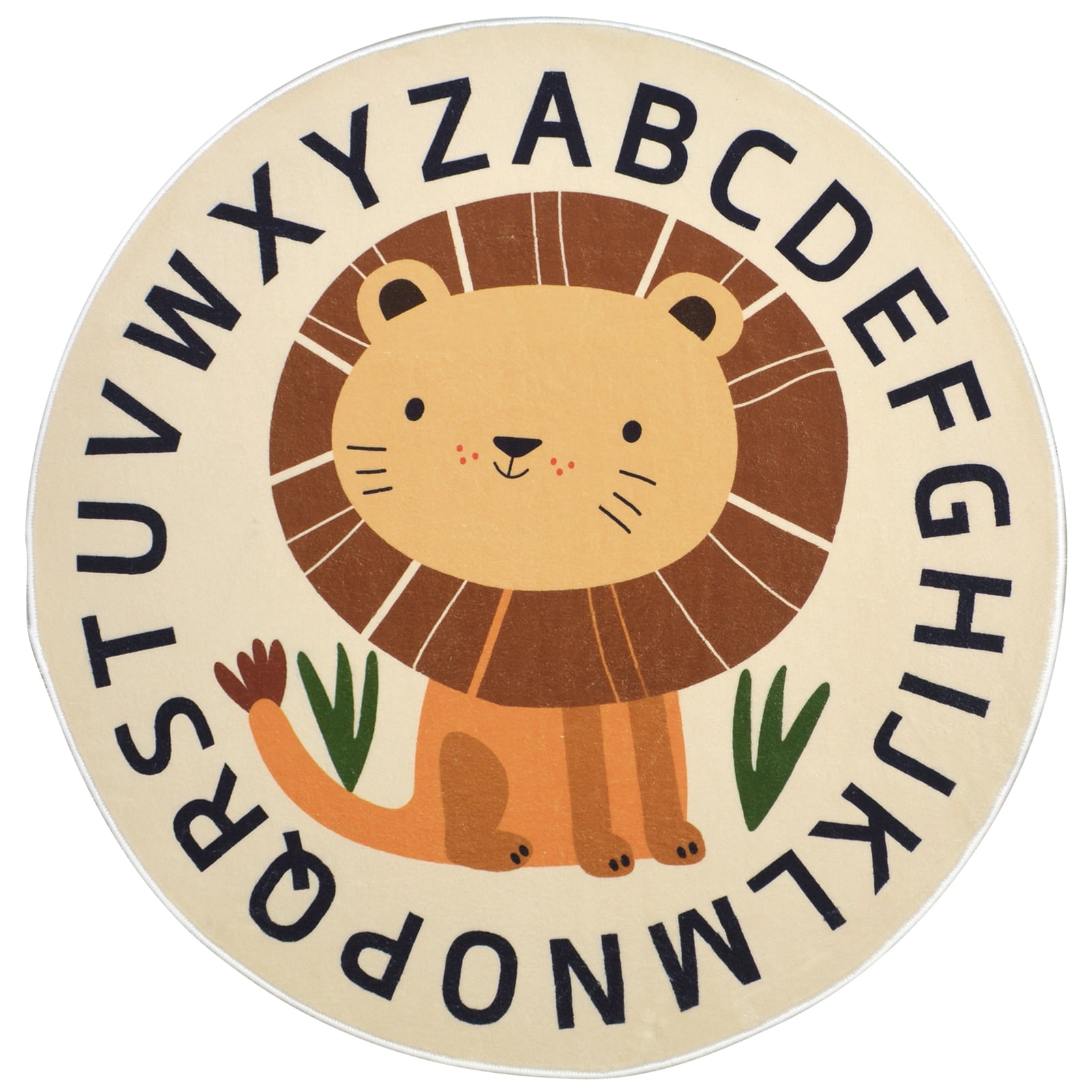LANPEI Kid Rugs Animal Play Rug 4Ft Large Round Lion Play Mat Soft Alphabet Educational Rug Nonslip Circle Baby Crawling Mat for Boys Girls Floor Carpet for Kids Playroom Nursery Decor, Sitting
