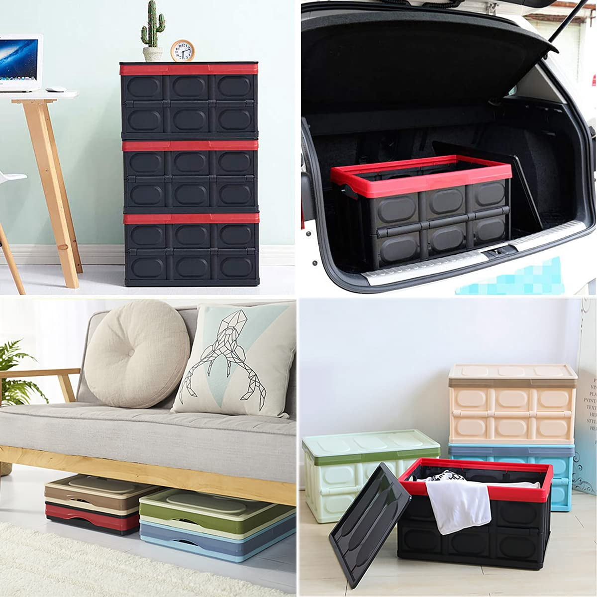 30 Liter Collapsible Storage Bin With Lid  Durable Plastic Folding Crate Stackable Box Organizer Container For Keepsake Photos Office Wardrobe Bookshelf Etc.