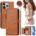 thumbnail image 2 of Crossbody Wallet Case For iPhone 11 Pro, PU Leather Flip Stand Case with [RFID Blocking] Card Holder, Zipper Pocket Handbag Magnetic Snap Shockproof Phone Case with Wrist Strap,Brown, 2 of 12