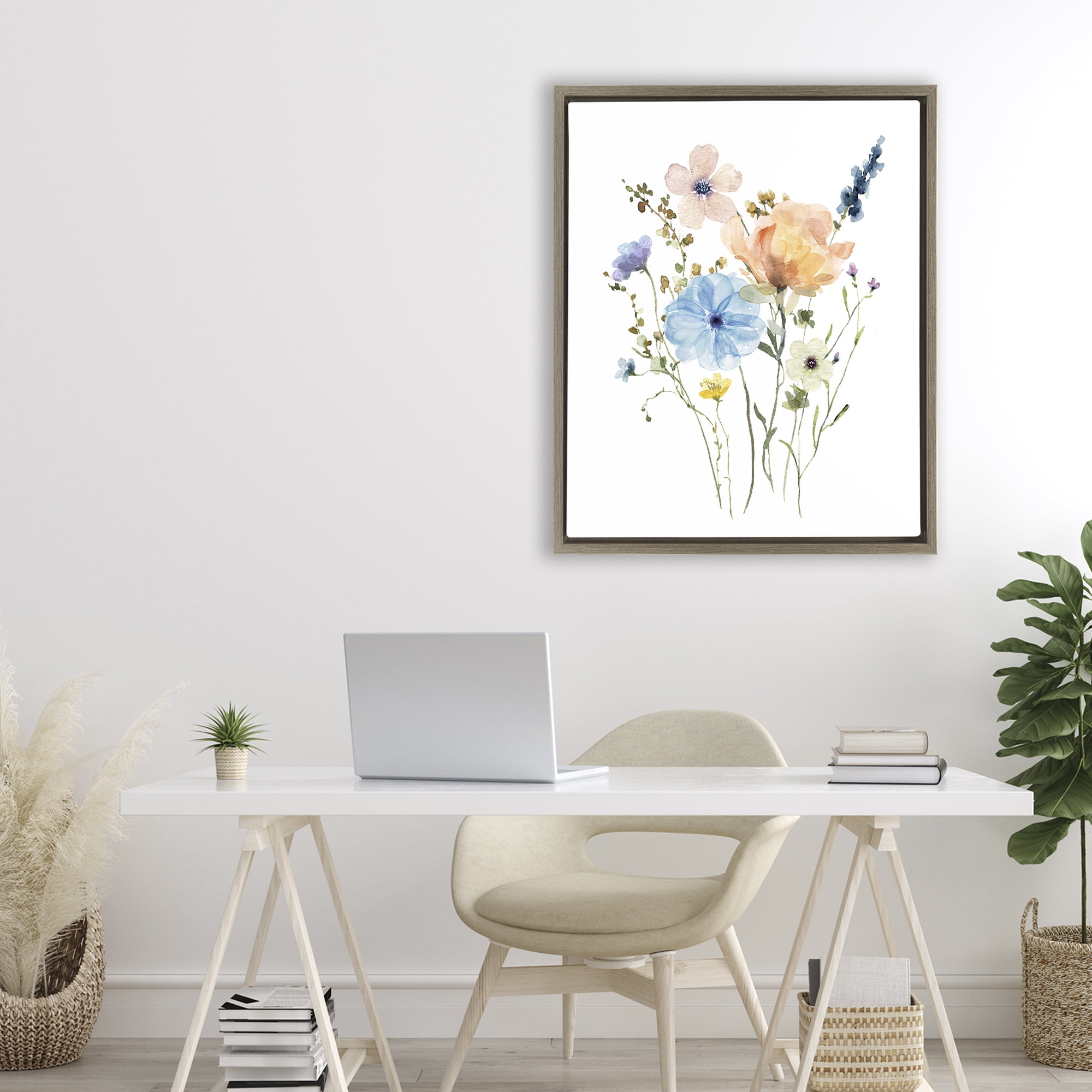 Stupell Industries Wildflower Sprig Bundle Brown Framed Floater Canvas Wall Art, design by Livi Finn
