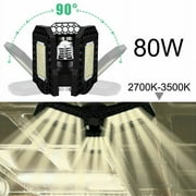80W Deformable LED Garage Light Bright Workshop Ceiling Fixture Bulb 3500/6000K-Warm White