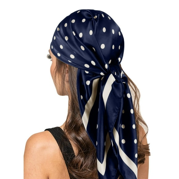 Women Fashion Polka Dots Print Satin Square Head Scarf Lightweight Neck Scarves Hair Bandana Neckerchief Headbands for Natural Hair