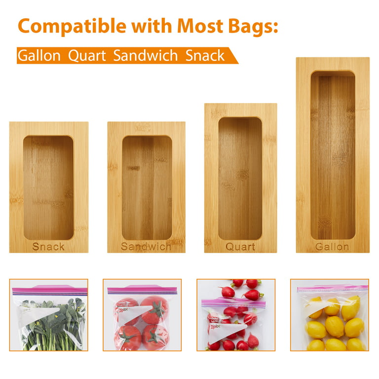 Ziplock Bag Organizer for Drawer - Bamboo Baggie Organizer Dispenser,  Sandwich&Snack for Various Size Ziplock Bag 