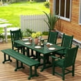 thumbnail image 2 of WestinTrends Malibu 6 Piece Patio Dining Set with Bench, All Weather Poly Lumber Outdoor Table and Chairs Set, 71" Trestle Dining Table with Umbrella Hole, 5 Arm Chairs with Bench, Dark Green, 2 of 8