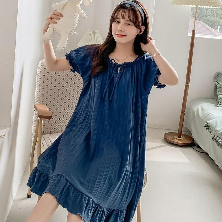 PIKADINGNIS New Summer Cotton Womens Sleepwear Shirt Short Night Dress Women Sleepshirt Loose Ladies Nightgown Shirt Girl Outwear Nightdress