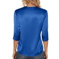 thumbnail image 5 of Womens Silk Satin Tops 3/4 Length Sleeve Shirts Round Neck Loose Casual Blouses Business Work Dressy Tshirts Outfits Blue M, 5 of 6