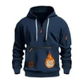 thumbnail image 2 of XIAOCHA Mens Hoodies Long Sleeves Slim Fit Pullover Half Zipper Hooded Sweatshirt Solid Color Zipper Pocket Trendy Drawstring Hoodie Top Navy, 2 of 3