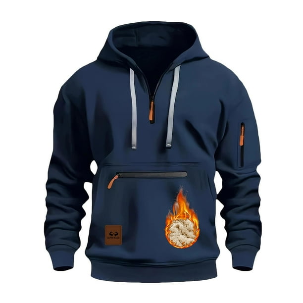 MHFRRA Sudadera Gruesa para Hombre, Chaqueta Tipo Cárdigan con Bolsillo y Cremallera para Otoño E Invierno Azul