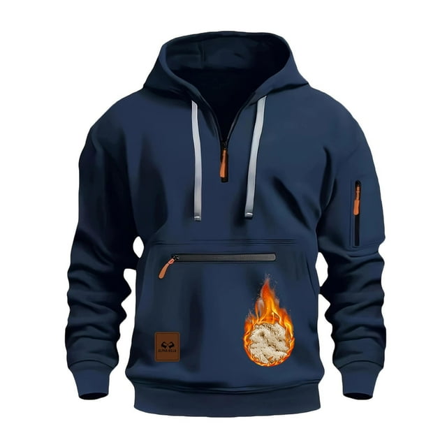 MHFRRA Sudadera Gruesa para Hombre, Chaqueta Tipo Cárdigan con Bolsillo y Cremallera para Otoño E Invierno Azul