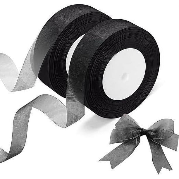 2 rollos de cinta de organza (cinta negra), cinta de gasa transparente, cada uno de 20 mm x 45 m, se utiliza para bricolaje, cinta para envolver regalos, cinta decorativa para fiestas de cumpleaños