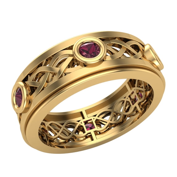 Wedding Bands for Men 8 MM Garnet 14K Gold 0.75 CTW