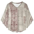 thumbnail image 4 of Dusty Rose Patterned Fabric Design Women's V-Neck Blouse With 3/4 Ruffled Bell Sleeves Casual Top Ladies Blouses, 4 of 7