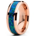 thumbnail image 2 of Metal Masters Mens Rosegold-tone Tungsten Carbide Wedding Band Ring Blue Green Opal Inlay 8mm Comfort-Fit, 2 of 6