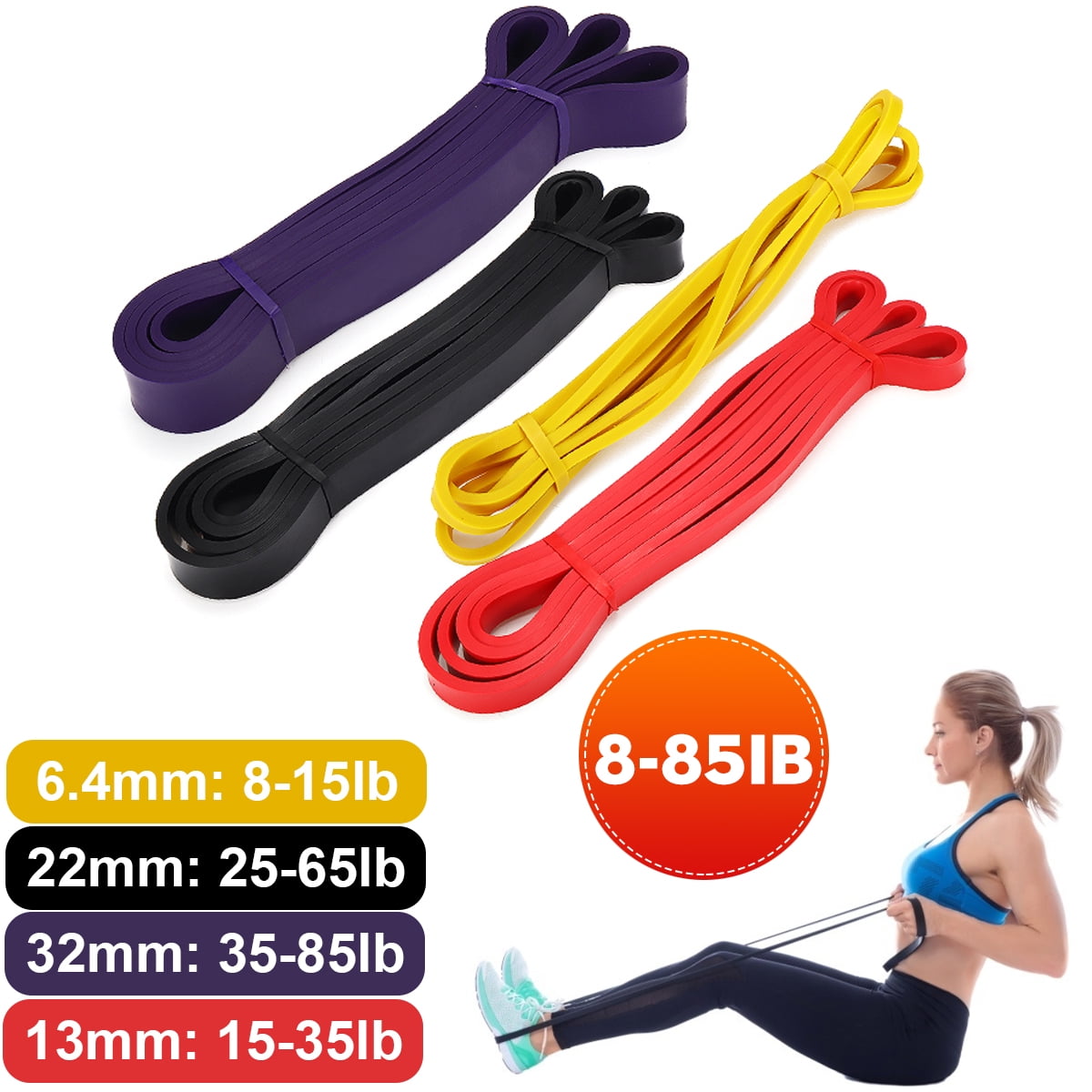 Set of 4 Pull Up Assistance Bands Weluvfit Fabric Resistance Bands Set -Non Rolling Up Long Stretch Workout Exercise Bands Powerlifting Pull-Up Non Slip for Home & Gyms Fitness Strength Training 