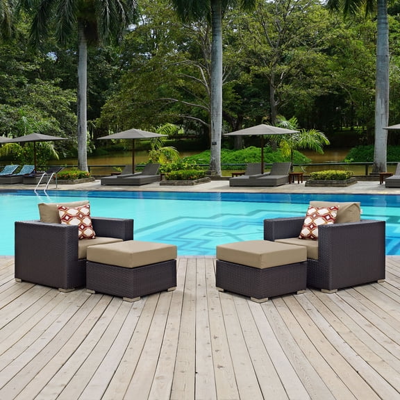 Modway Convene 4-Piece Outdoor Patio Sectional Set in Espresso/Mocha