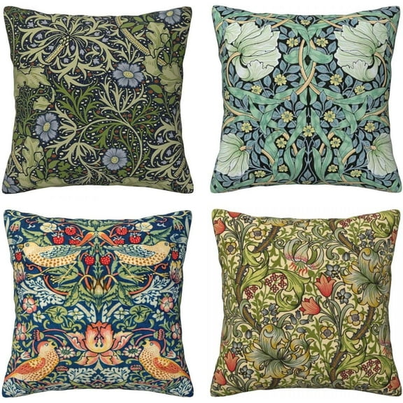 Ryan; William Morris Throw Pillow Covers 18x18 Inch Set of 4, Vintage Botanical Floral Garden Square Decorative Cushion Covers, Home Pillow Case for Sofa Couch