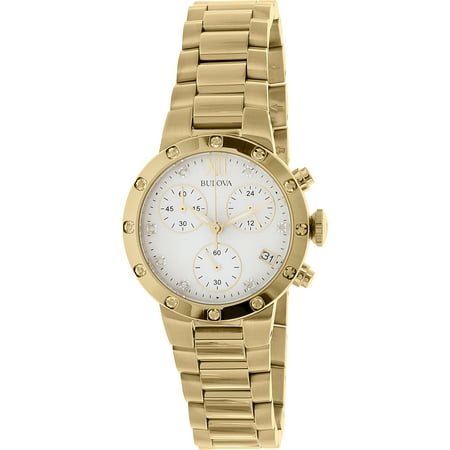 Bulova Womens Maiden Lane Chronograph Stainless Steel Case and Bracelet Pearl Dial Gold Watch - 98R216